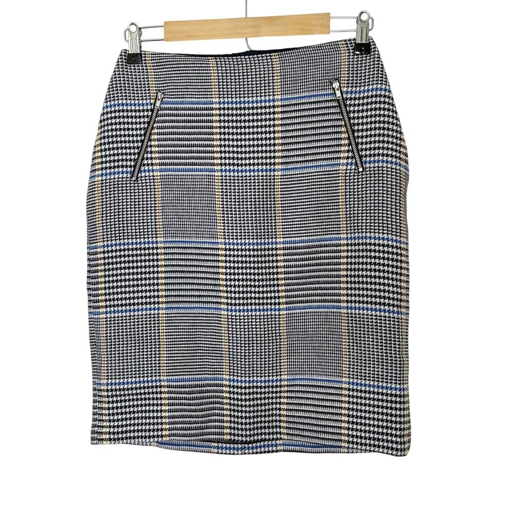 J. McLaughlin Ross Skirt White Navy French Tweed Houndstooth Short Pencil NWT 2